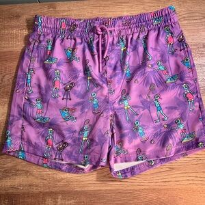 Kids Swim Trunks with Fun‎ Print - Alien Purple. Compression Liner